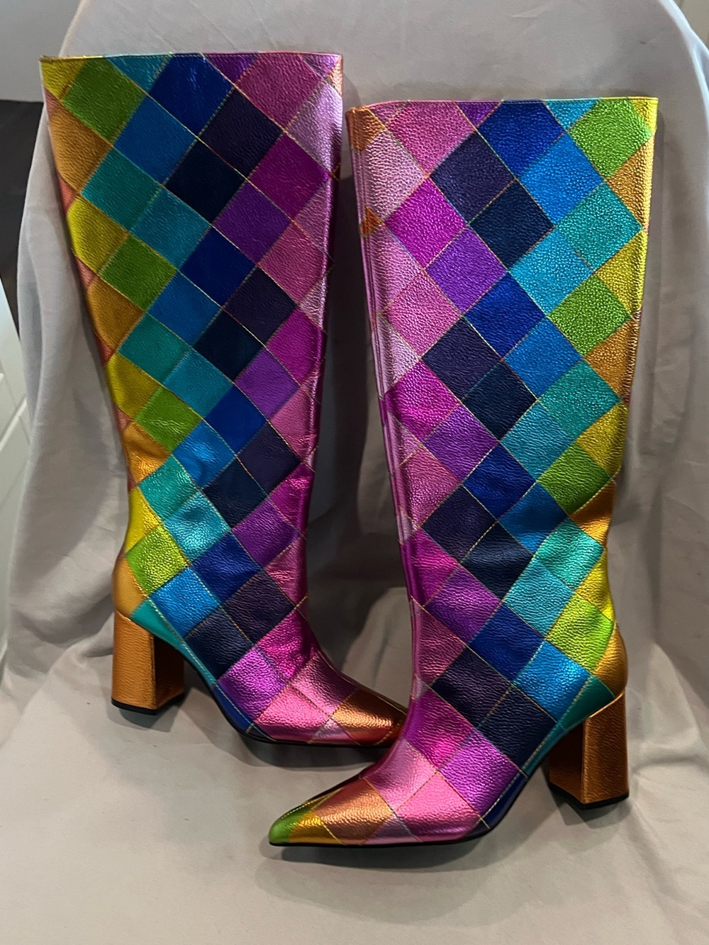 Kurt Geiger REGENT POINT RAINBOW Metallic Leather Knee High Boots 8.5 New $299